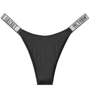 New Victoria's Secret Small Rhinestone Very Sexy Brazilian Panty Black Satin